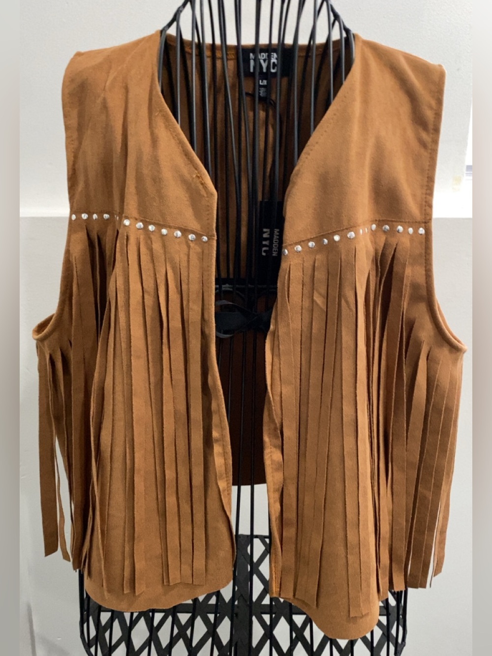 Tan Suede Fringe Vest with Stud Accents Size L/XL